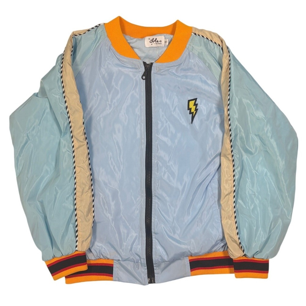 Lola + The Boys Blue Tiger Embroidered Bomber Jacket Size 12 Lightning Bolt